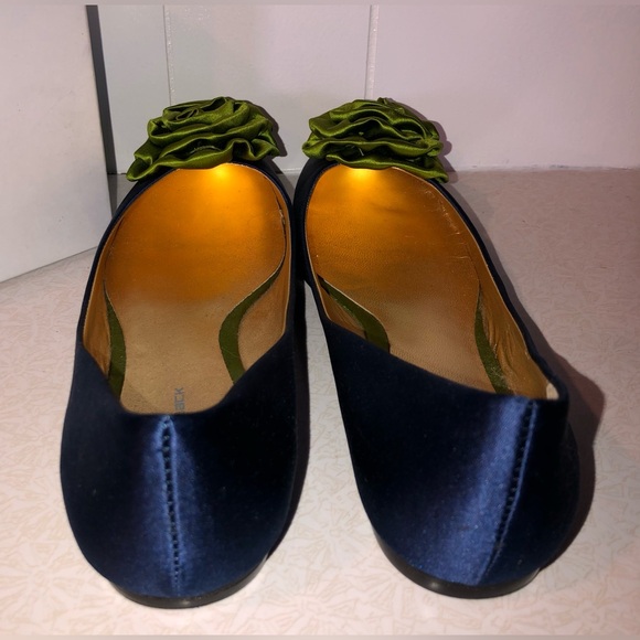 Anthropologie Dani Black Mimosa Navy Satin Skimmers / Flats - Size 8 - Picture 5 of 7